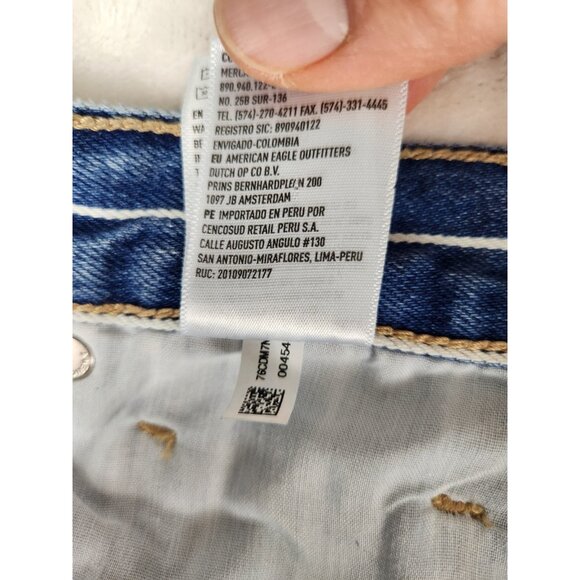 American Eagle Mom Jeans Womens 00 Blue White STRIPED Denim HIGH RISE 24 X 27 - Picture 9 of 16